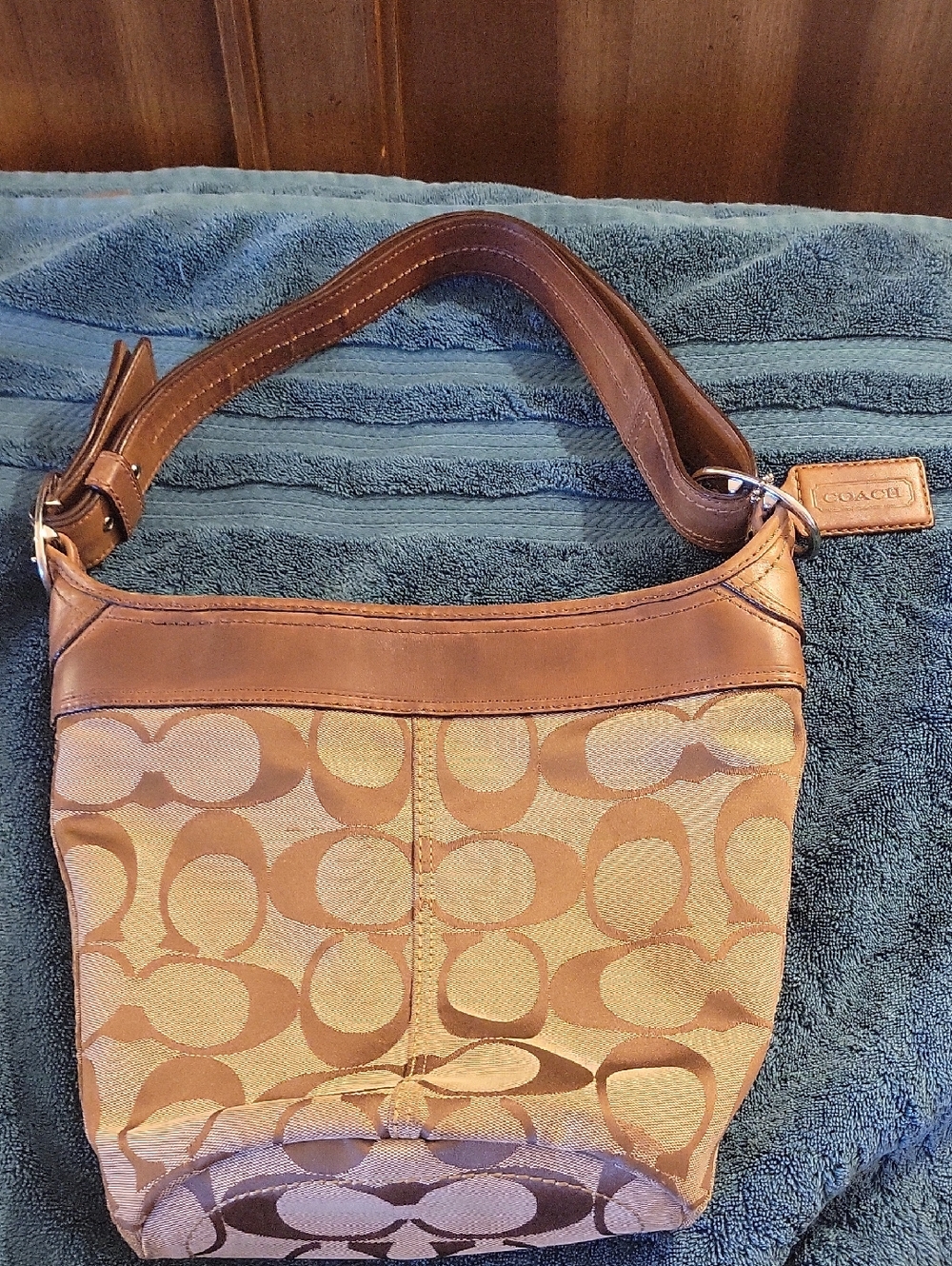 Coach Tan/Brown Signature Canvas Shoulder Bag